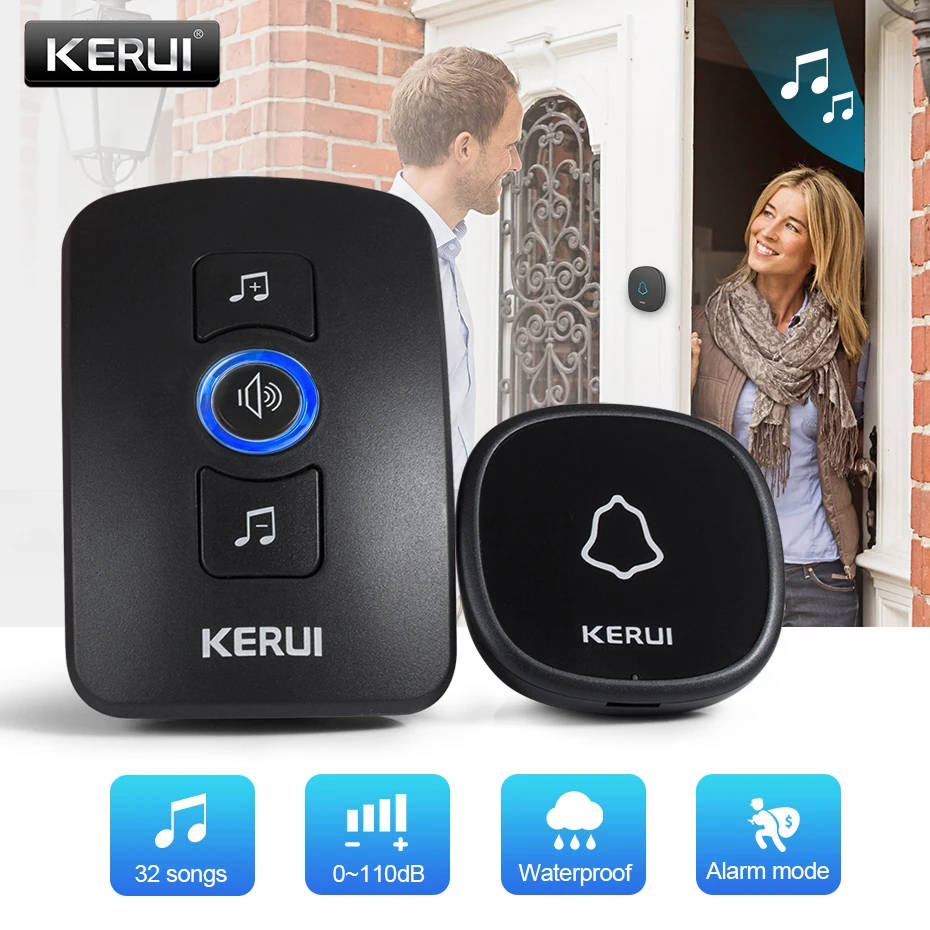 KERUI M525 Wireless Doorbell Waterproof Touch Button Home Security Welcome Smart Chimes Door bell Alarm LED light 32 Songs door video intercom