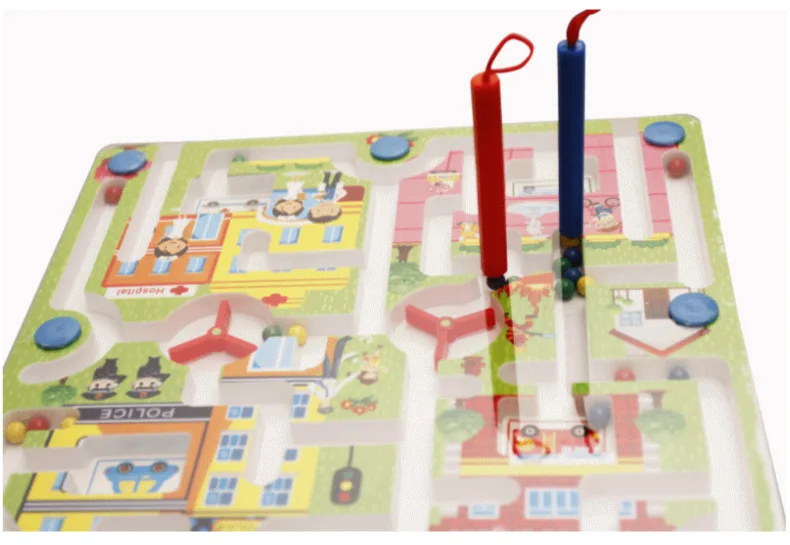 MWZ Multi-Double-Sided Magnetic Roll-on Pen Wielding Maze Educational Ring Camera Track Children Wooden Educational Toys