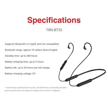 

TRN BT3 Wireless Sport Bluetooth Earphone Cable Ear HookHifi Sound 2 Pin Charging Cable For Revonext QT5 TRN X6/ IM2/V80