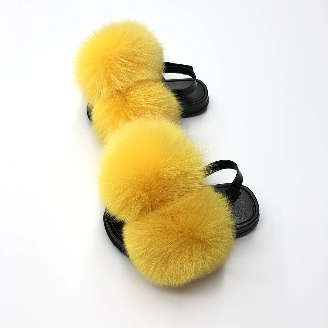 Zapatillas mullidas para niñas, sandalias de Bola de Pelo de zorro Real, deslizadores de lujo para niños pequeños, planas peludas, zapatos para niños de 2 a 6 años|Sandalias| - AliExpress