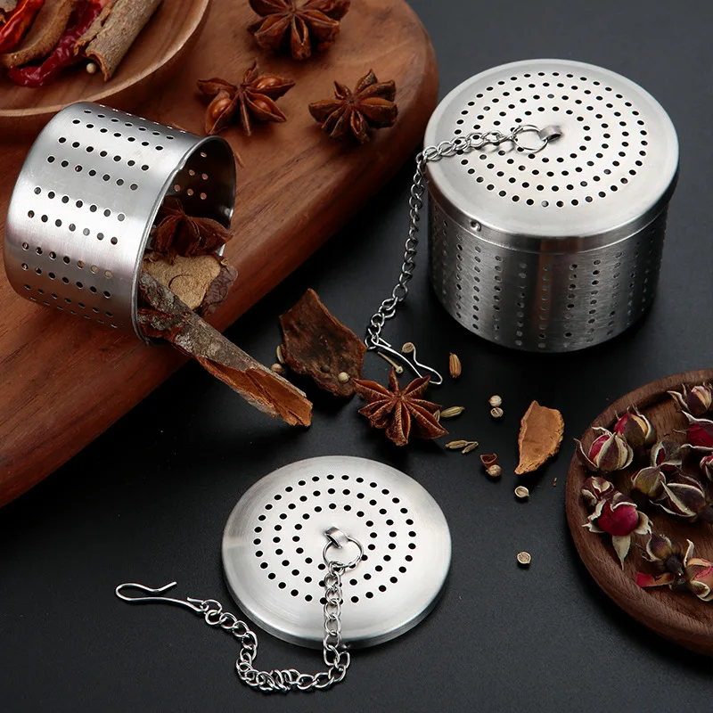 Stainless Steel Tea Infuser Strainer Cylindrical Seasoning Balls Hanging Chain Tea Leak Spice Herbal Filter Kitchen Accessories