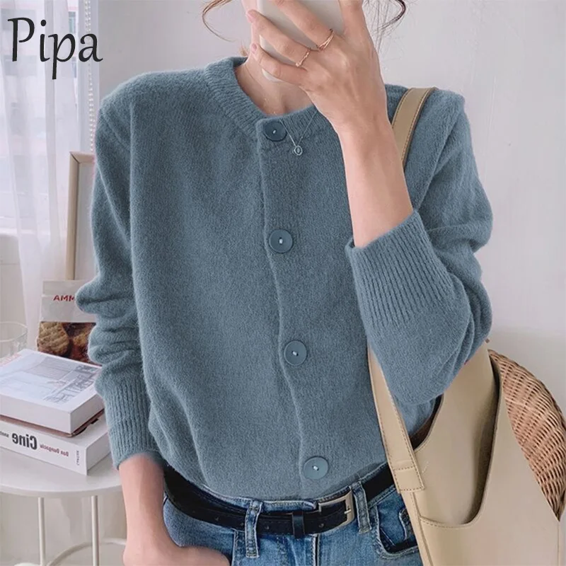 

Pipa 2020 Autumn Winter Women's Knitwear Casual Stylish Knitted Button Cardigans Korean Lady Sweaters Solid Color Sweater S-2XL