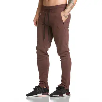 

2019 Gyms Mens Joggers Skinny Men Sweatpants Embroidery Cotton Tights Sweatpants Men Side Zipper Trousers