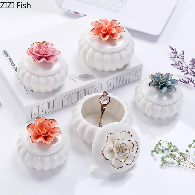 Flower Storage Jar Nordic Style Ceramic Jewelry Box Ring Necklace Container Home Girl Room Desktop Tools | Дом и сад