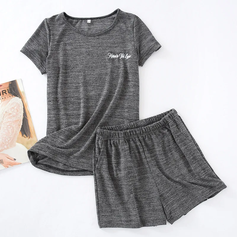 Goede Qweek Zomer Nieuwe Eenvoudige Effen Kleur Homewear Dunne Losse Plus Size Katoenen Nachtkleding Vrouwen Gehaakte Korte Lounge Pyjama Vrouwen Set
