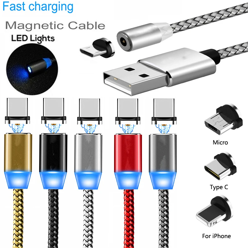 

Magnetic USB Fast Charging LED Data Cable For Huawei P9 P10 P20 P30 Pro Honor 8 9 10 20 8X 8C 8A For iPhone XS MAX XR 7 8 Cord
