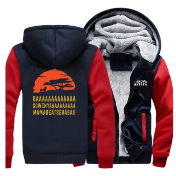 

Men raglan fashion hakuna matata print hooded hoodies plus velvet thickening jacket 2019 fall winter popular zipper sweatshirts
