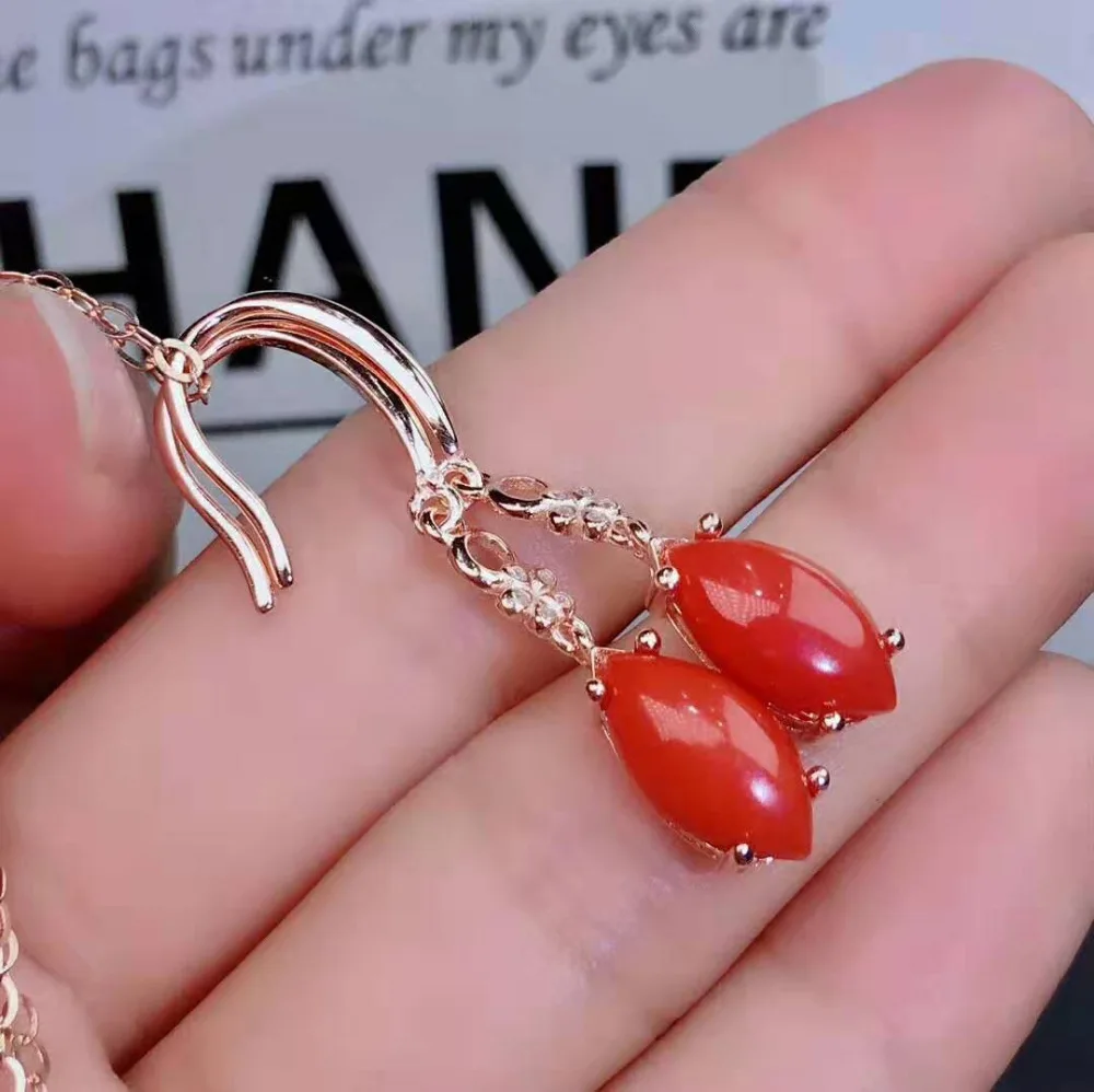 New! Fidelity natural 6*12mm precious coral drop earrings s925 silver Brilliant fine jewelry for women party red gemstone
