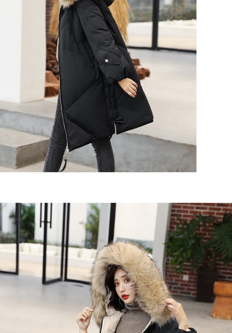 Fashion Down Coat Long Jacket New Winter Loose Parkas Female Overcoat Fur collar Hooded Warm Down Jacket Thick Tops WM154