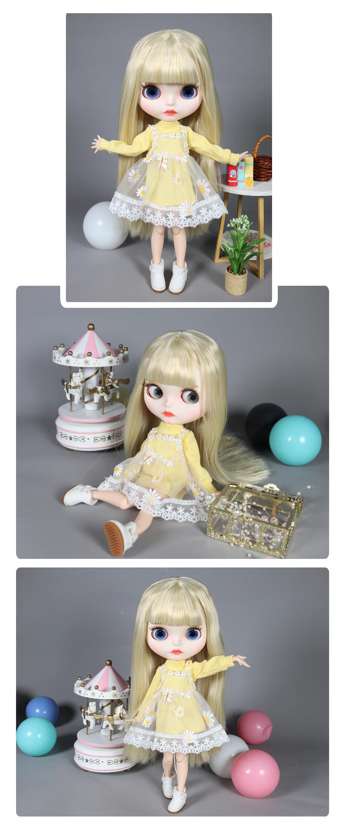 Neo Blythe Doll with Blonde Hair, White Skin, Matte Cute Face & Custom Jointed Body 1