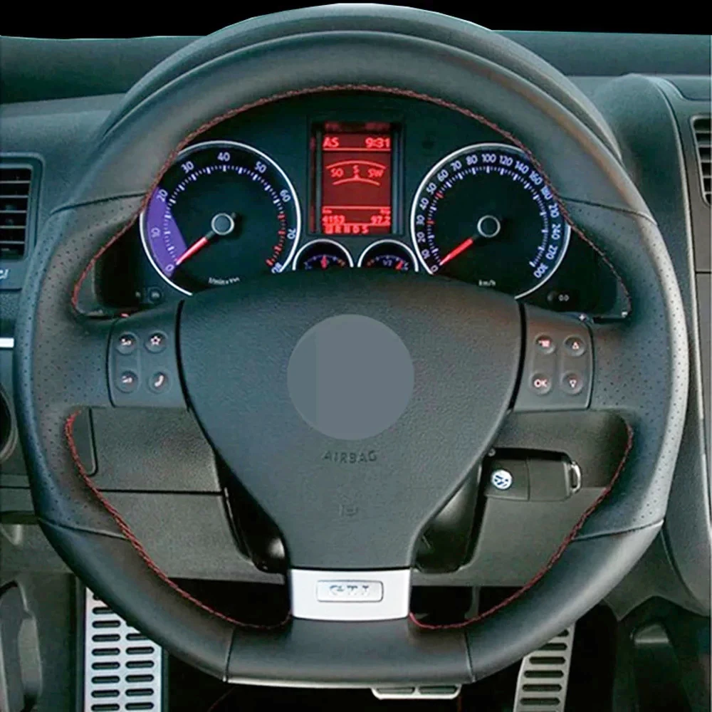 DIY Black Faux Leather Car Steering Wheel Cover For Volkswagen Mk5 GTI