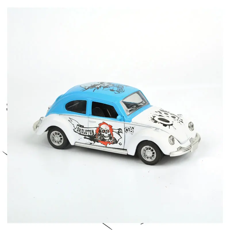 1:28 large alloy beetle car toy personality graffiti retro pattern car collection model home artjewelry pull back car for child