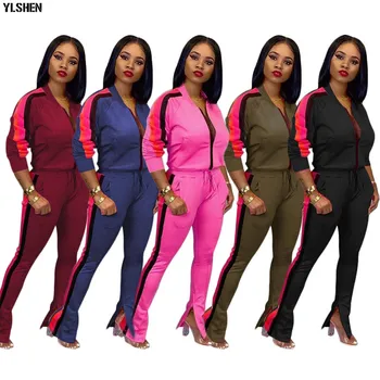 

2 Two Piece Set Women Plus Size Casual Vogue Stripe Jogger Pants Suit Womens Clothing Outfits Tracksuits Top + Pants Sets 2019