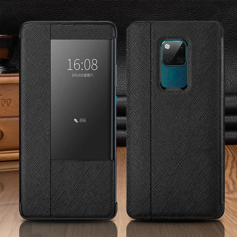 Чехол для huawei mate 20X из натуральной кожи магнитные с рисунком, чехол для телефона huawei mate 20X5G, откидной Чехол-кошелек, смарт-окно - Цвет: Черный