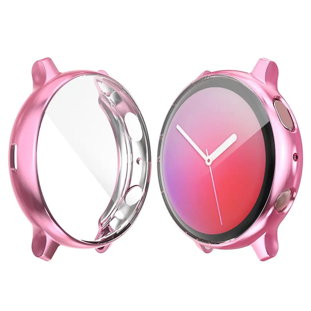 Чехол для samsung galaxy watch active 2, 40 мм, 44 мм, бампер с полным покрытием, Мягкий ТПУ силиконовый защитный чехол для экрана galaxy active - Цвет: Pink