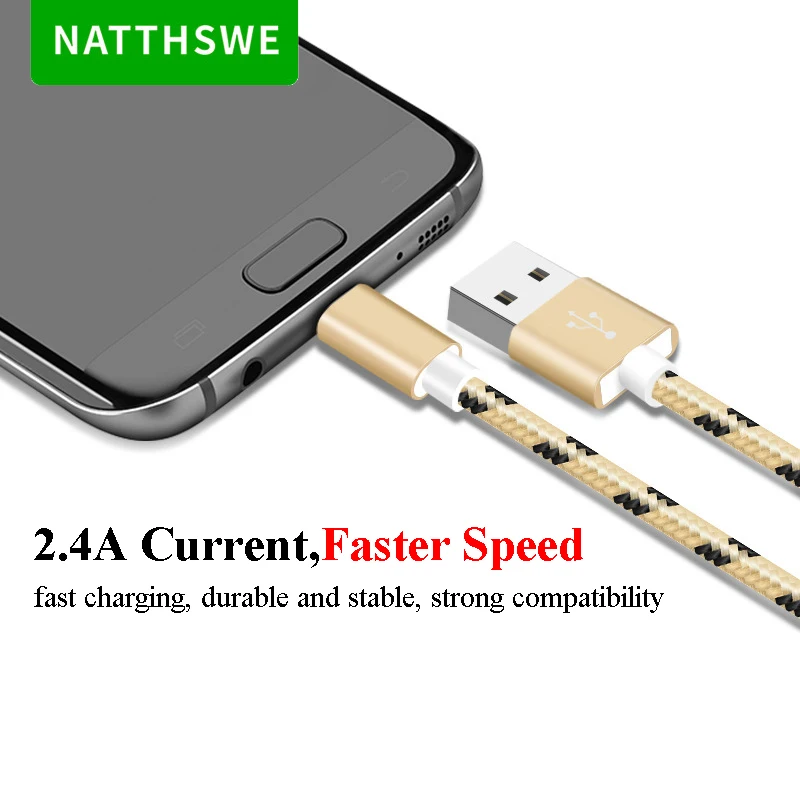 NATTHSWE Micro USB кабель для передачи данных с рисунком "шкура тигра" ткачество