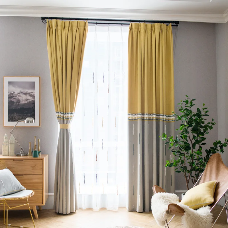 

Solid Nordic Modern Patchwork Shading Curtains for Living Dining Room Bedroom.