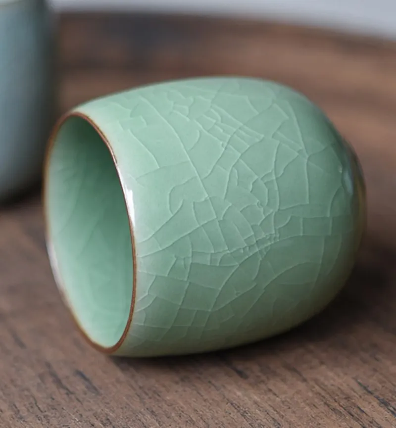 kiln marked cup longquan celadon porcelain tea cup geyao crackle glaze ceramic kungfu tea cups for Pu'er tea new