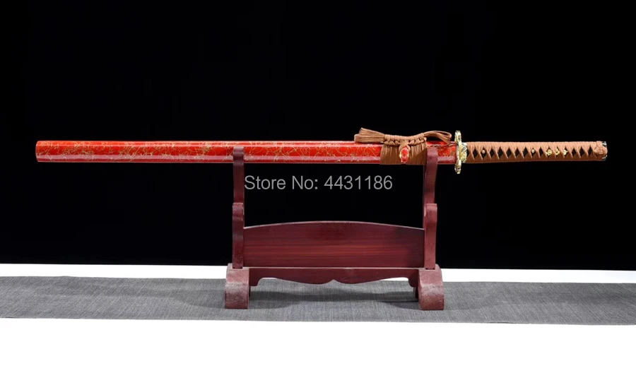 Handmade Samurai Straight Knife Saber Red Damascus Folded Steel Blade Sharp Japanese Ninja Dao Sword Katana