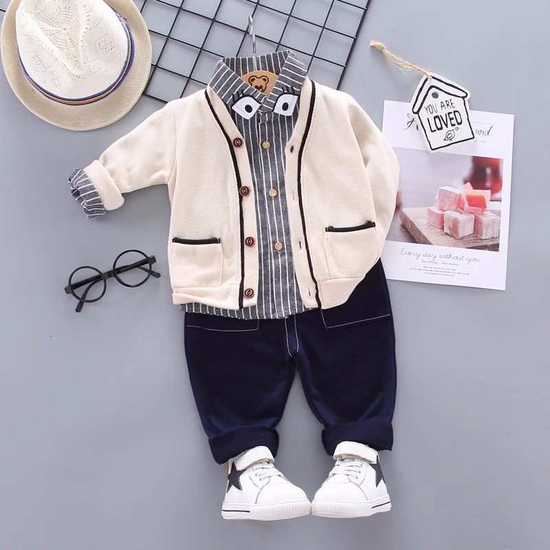 

Spring Autumn Children Kids Clothes Baby Boy Girls Solid Sweater Shirt Sleeve Jeans 3 Pcs/sets Toddler Infant Cotton Clothing
