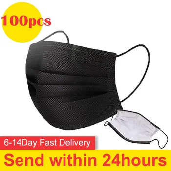 

100pcs Black Face Mask Disposable Nonwove 3 layer ply Filter Mask Black 3 Layer Non Woven Anti-Dust Mouth Masks dustproof Masks