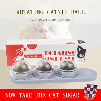 

3pcs/lot Cat Catnip Ball Toys Healthy Self-adhesive Rotated Ball Toy for Cats Kittens Wall Mount New Molar Teething toy A