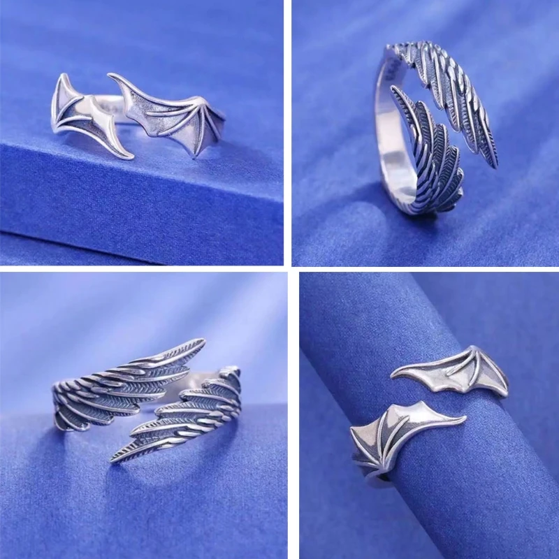 Couples Rings Angel Demon Wing For Women Men Matching Best Friend Trendy Promise Ring for Teen Thumb Jewelry Engagement