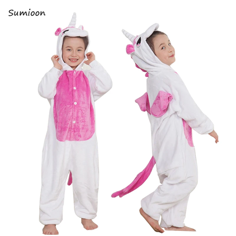 Rose Unicorn Kigurumi/пижамные комплекты для мальчиков и девочек; пижамы с пандой и единорогом для детей; Пижама-комбинезон для малышей; одежда для сна с животными; зимние теплые пижамы для детей - Цвет: Rose Unicorn