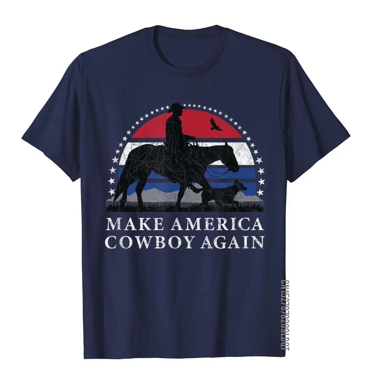 MAKE AMERICA COWBOY AGAIN HORSE AND DOG DESIGN FUNNY GIFT T-Shirt__B6244navy