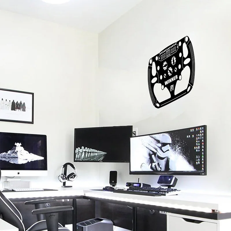 Large Formula Racing Car Steering Wheel Wall Sticker Boy Room Kids Room Video Game  Race Car Wall Decal Playroom Vinyl Decor (1)