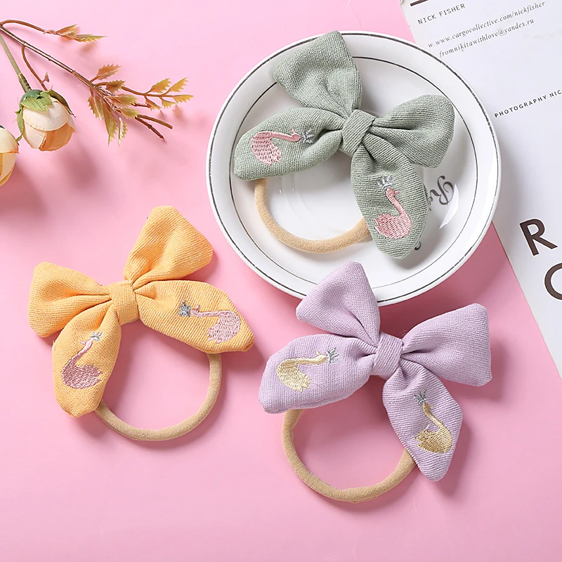 

Baby Headband Girls Bows Head Bands For Newborn Embroidery Headbands Children Traceless Hair Accessories Soft Band Rope Headwear