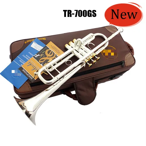 

New TR-700 GS Bb Trumpet Brass Musical Instrument Silver Plated Body Gold Lacquer Key High Quality Trumpet with Mouthpiece