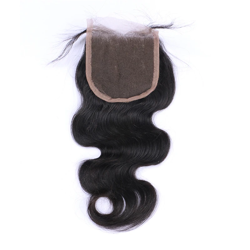 Sindra 4x4 кружева Закрытие 100% человеческих волос бразильские волосы с закрытием ткачество натуральный цвет Remy тела синтетические волосы