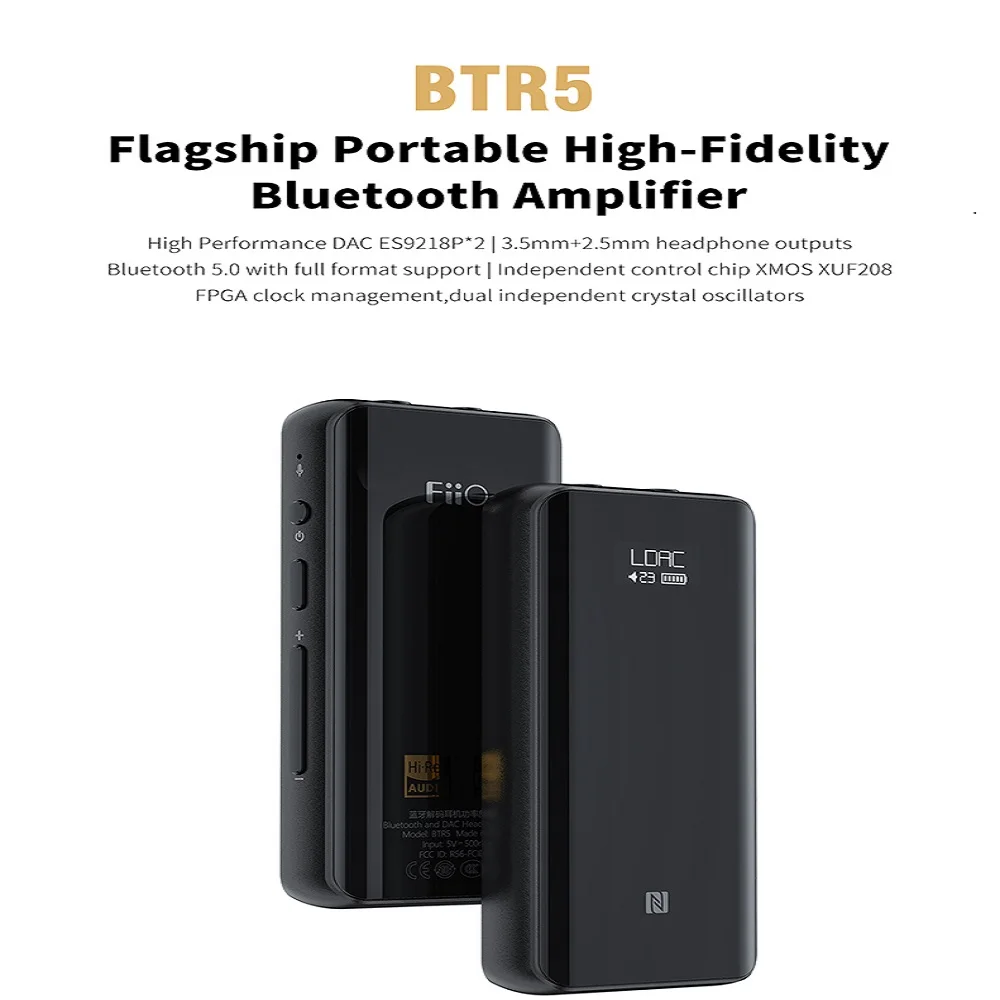 New FiiO BTR5 Portable Bluetooth Headphone Amplifier CSR8675 AptX HD LDAC USB DAC AAC iPhone iOS Android HiFi Audio Decoder