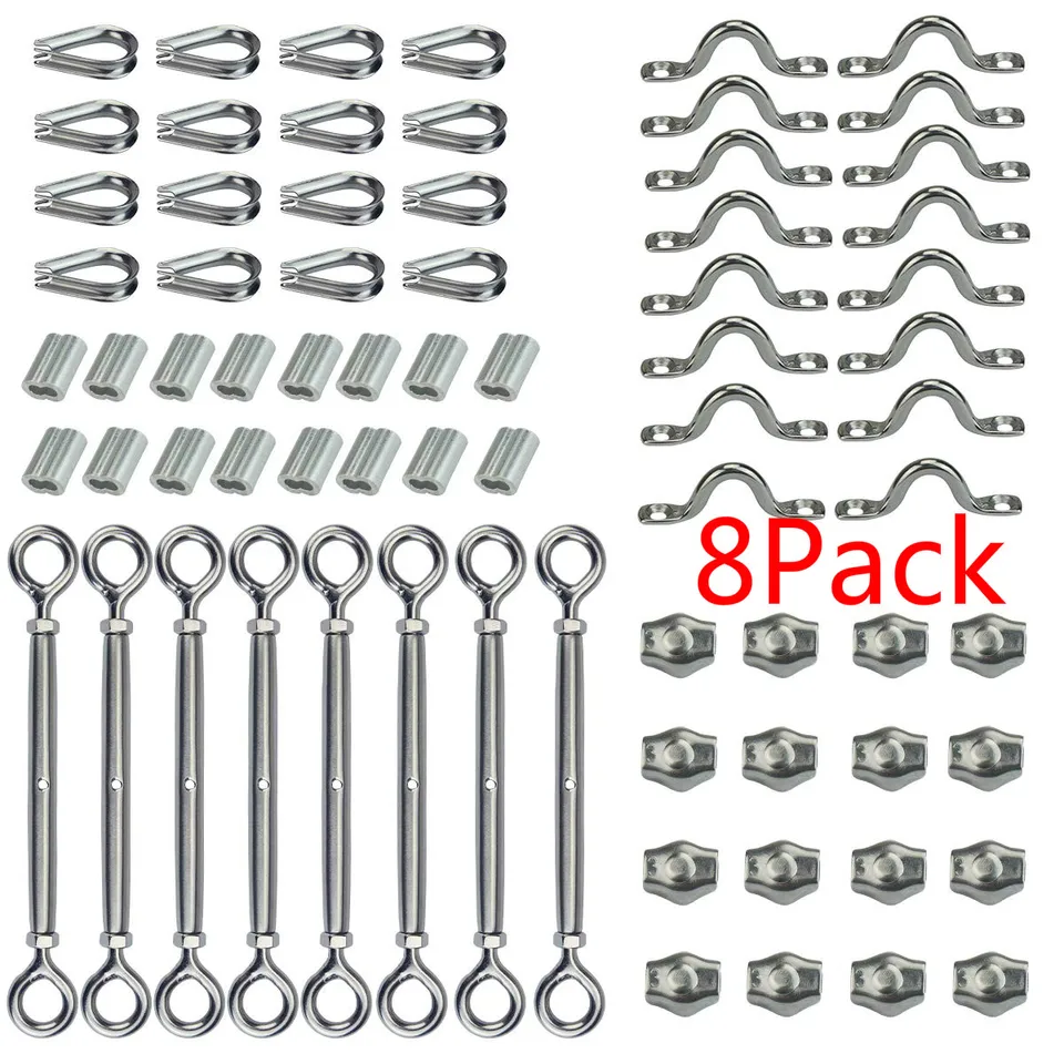 Filo Di Corda Di Acciaio Inox Ringhiera Cavo Kit Filo Di Corda Cavo Di Piegatura Maniche Ditale Ringhiera Decking Quadro Appeso Kit 8pack Ganci Aliexpress