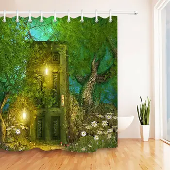 

100% Polyester Fabric Door in The Fairy Forest Shower Curtain Bathroom Bath Custom