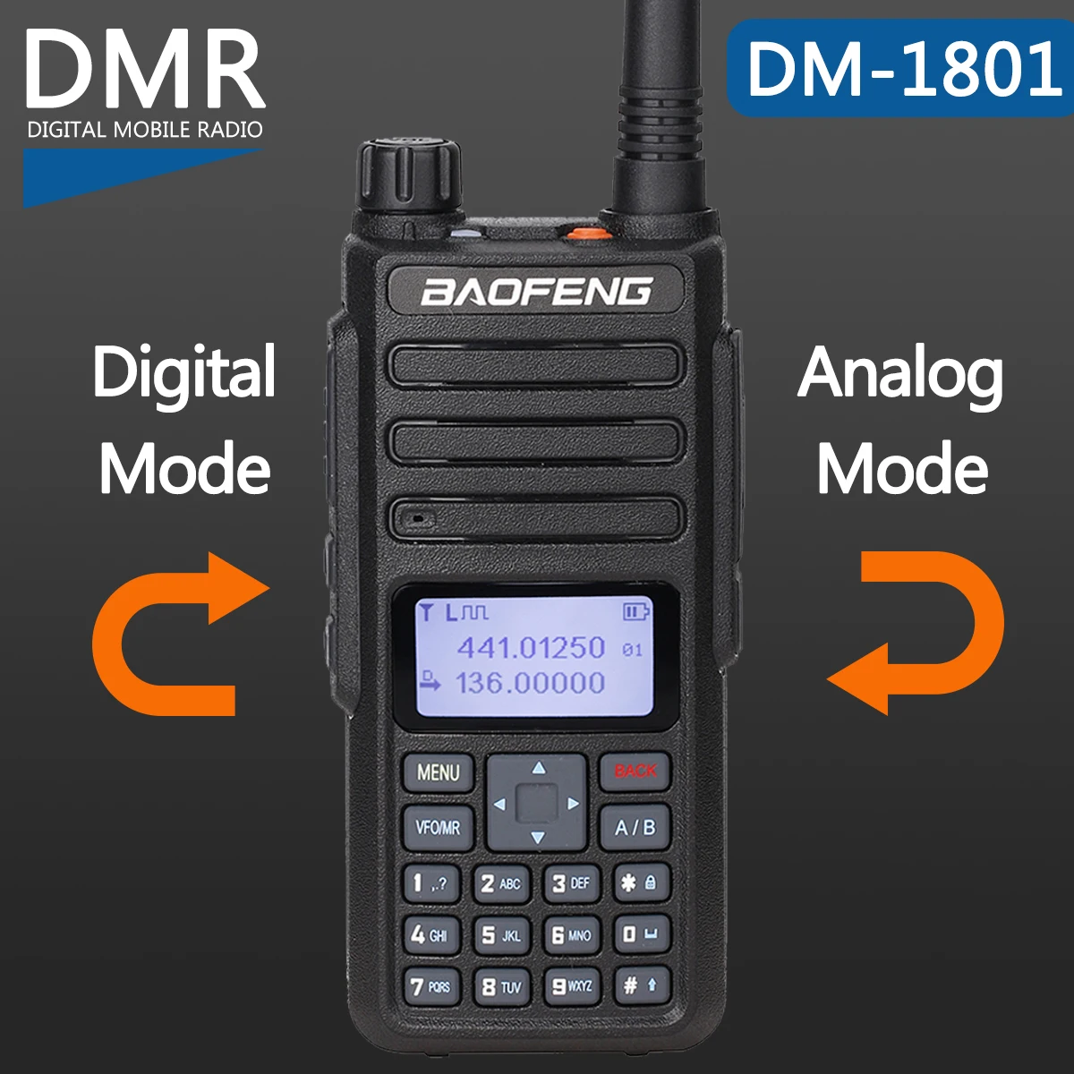 Baofeng DM-1801 Dual Band Time Slot DMR Tier I и II с широким диапазоном цифровой аналоговый 136-174/400-470