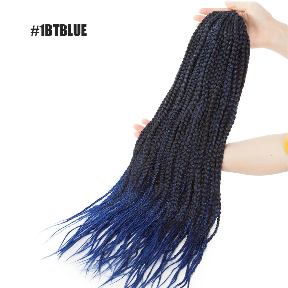 1BTBLUE BENEHAIR вязание крючком плетение волос Омбре коробка косичка наращивание волос Синтетические вязанные волосы косички термостойкие косички волос - Цвет: 1BTBLUE