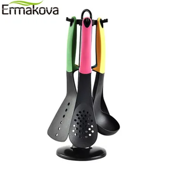 

ERMAKOVA 7-Piece Nylon Kitchen Utensil Set Heat-Resistant Non-stick Cooking with Rotating Storage Stand Kitchen Gadgets