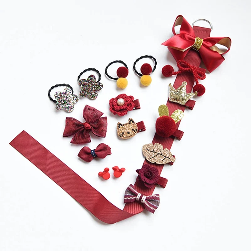 18pcs Kid Lovely Rubber Band Children Cartoon Hair Clip Girl Gift Headwear Boxed Hairpin Hair Rope Accessories Hair Ring Circle