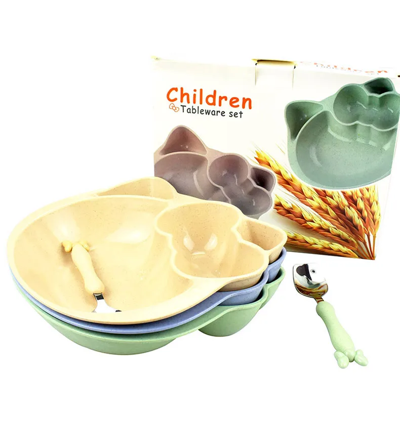 Wheat Straw Plate Tableware Children Cute Cartoon Mickey Minnie Bowl Spoon Fork Glass Ladel Set