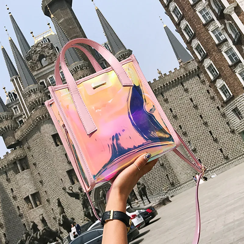 

2019 new small identical laser bag transparent handheld mother shoulder crossbody bag