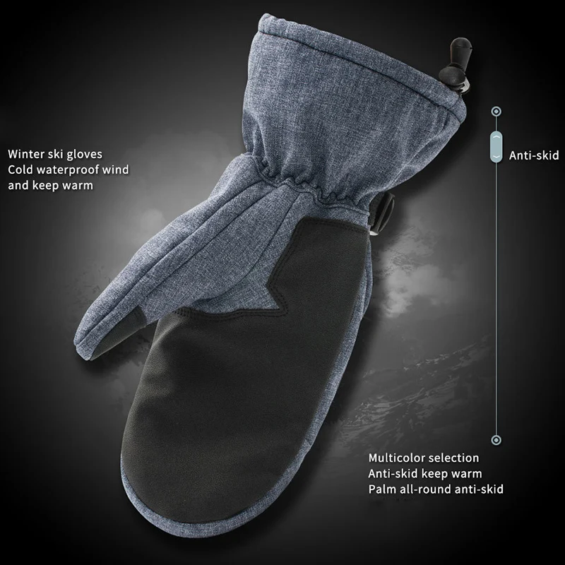 BOODUN Waterproof Unisex Ski Mittens PU Leather Outdoor Sports Camping Hiking Thermal Skiing snowproof Gloves