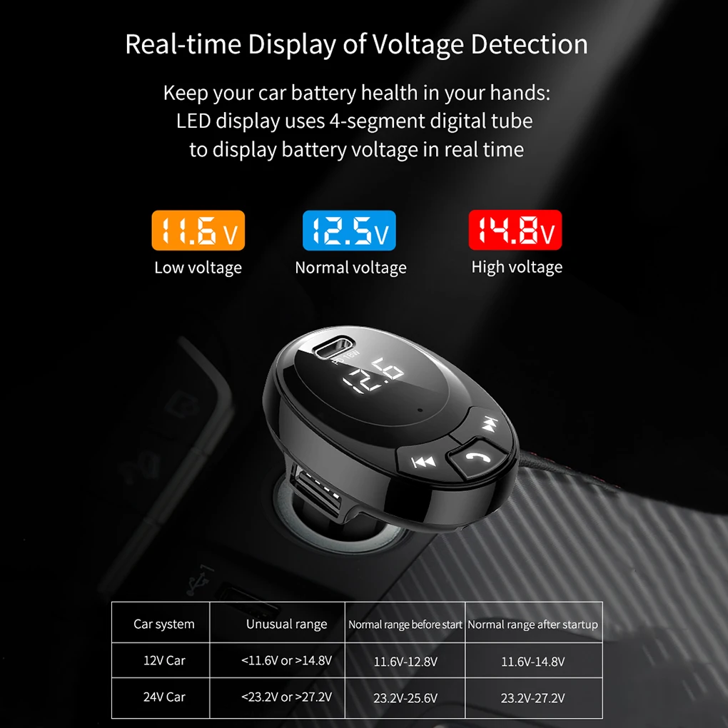 Автомобильный fm-передатчик Bluetooth 5,0 Автомобильный MP3-плеер беспроводной адаптер для быстрой зарядки аккумулятора