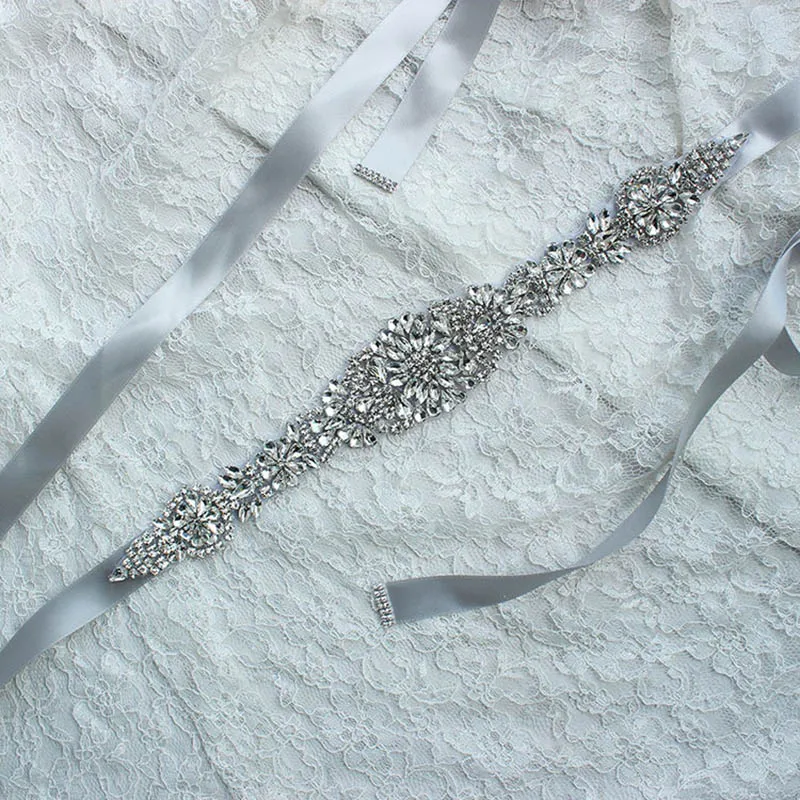 Свадебные ремни с кристаллами Ceinture, атласные Стразы, пояс для свадебного платья, свадебные аксессуары, лента для невесты, пояс B09 - Цвет: Серый