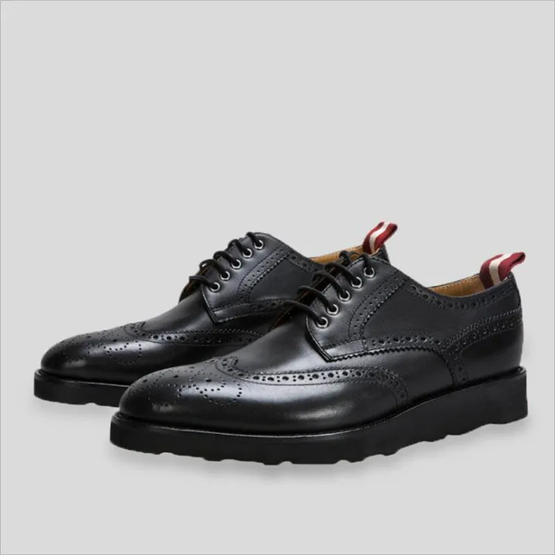 New Fashion Men's Formal Wedding Casual Dress Shoes Black Classic Shoes Men Round Toe Genuine Leather Business Brock Shoes