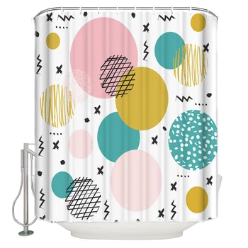 

Fresh Colorful Geometric Lines RoundWaterproof Bathroom Shower Curtain Modern Household Shower Curtain