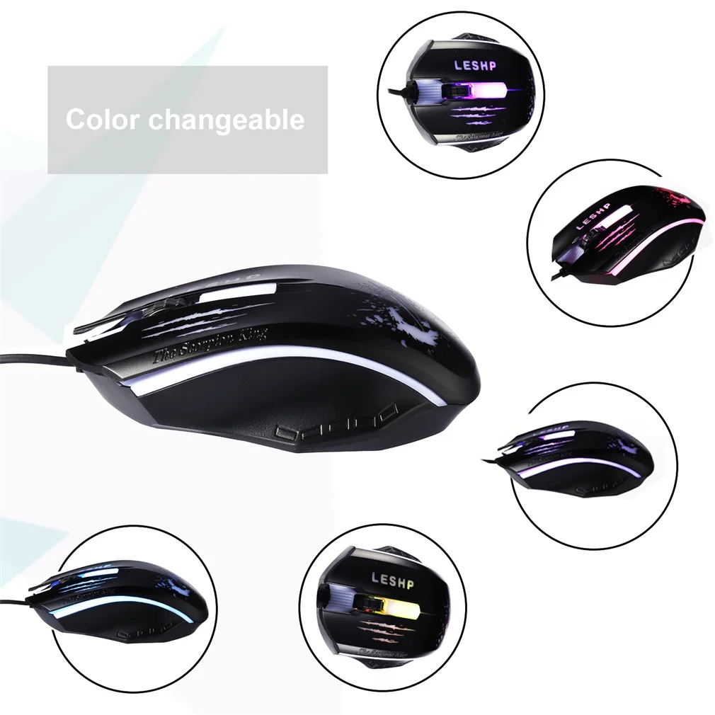 Black Portable Lightweight Smooth Comfortable Full-Size USB interface Wired Game Gaming Mouse Keyboard Set With Mouse