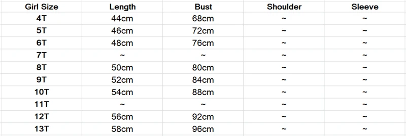 Girl Size Chart