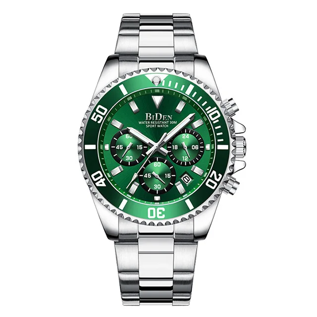 Зеленый Роскошные Rolexable мужские s часы Спортивные Хронограф водонепроницаемые аналоговые 24 часа дата Кварцевые часы мужские полностью Стальные наручные часы - Цвет: Зеленый